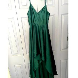 Dark Green Satin hi-low dress